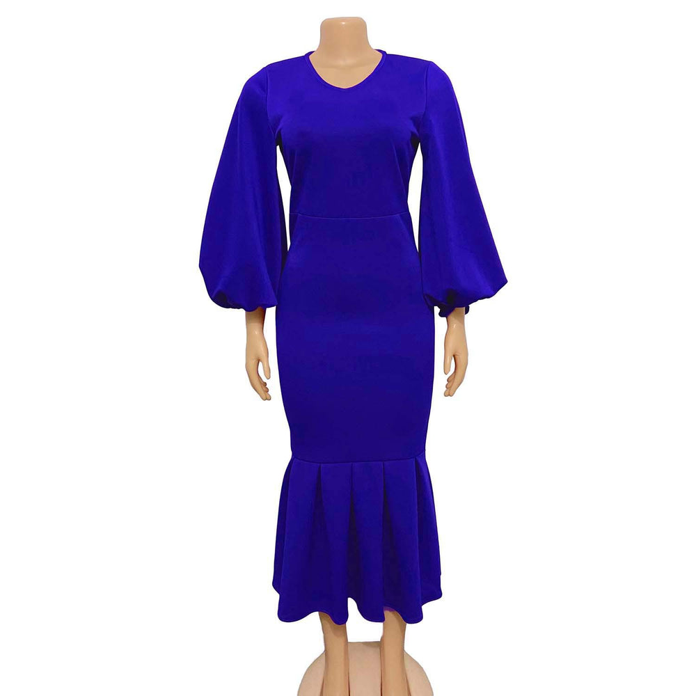 women's spring  new arrivals: european and american fashion plus size v-neck long sleeve sexy mermaid dress - export quality