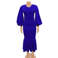 women's spring  new arrivals: european and american fashion plus size v-neck long sleeve sexy mermaid dress - export quality