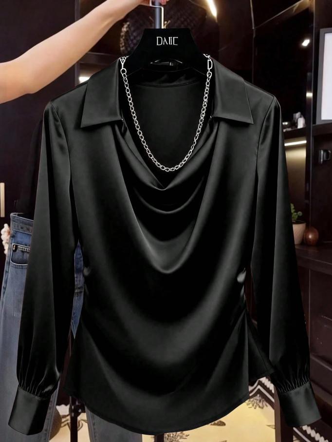 Ready-to-ship  elegant and minimalist blouse for independent e-commerce stores, , , and foreign trade - deep v-neck women's top