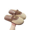 2025 summer new arrival: woven, hollow-out, breathable, minimalist, versatile, casual, comfortable, low-cut, wearable-out, flat, half-slipper women's shoes
