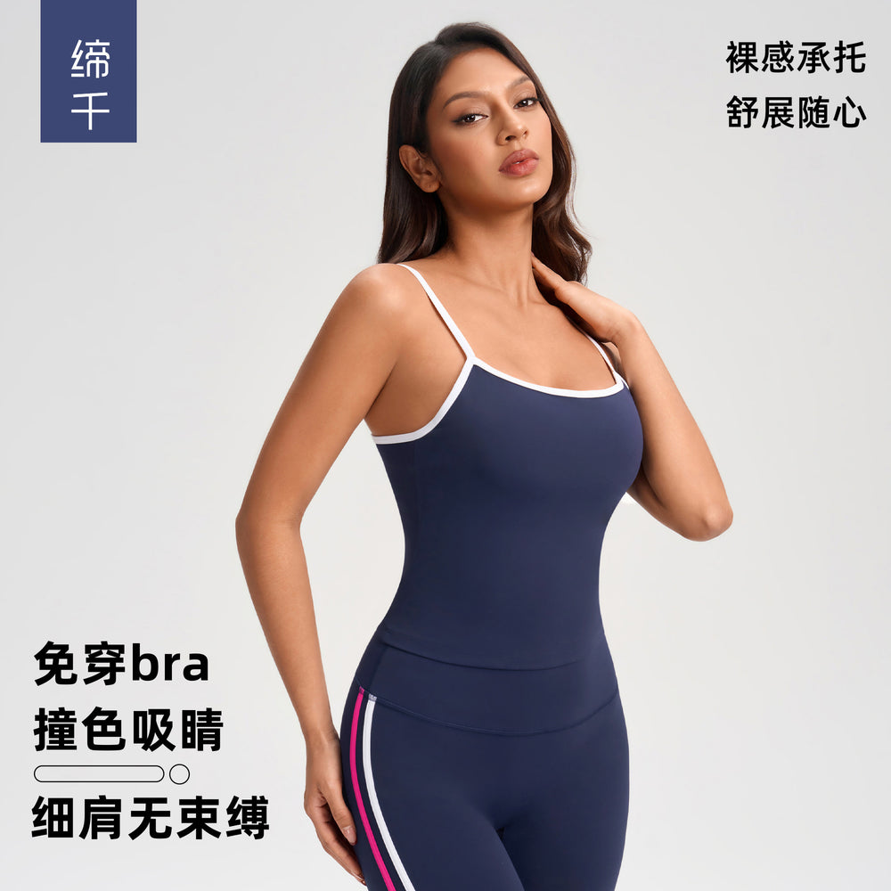 Contrast color beautiful back chest pad small camisole women's short inner bottom intimates fitness yoga wear yg-1001