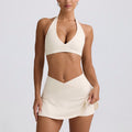 Shockproof with chest pad high elastic brushed fitness tops tennis skirt halter sports intimates short skirt yoga suit for women