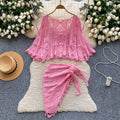 European and american style retro jacquard knit set - women's sleeveless tank top + midi skirt - high-end socialite two-piece outfit