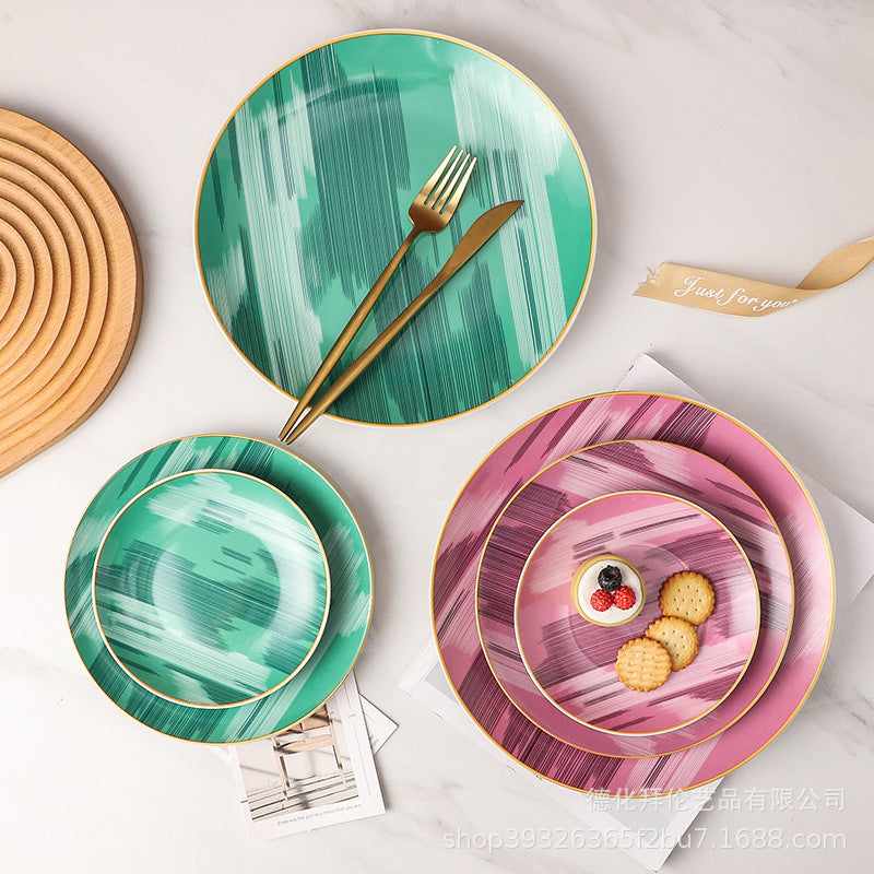 European-style popular casual ceramic dessert plate, dessert plate, household afternoon tea special cake plate, fruit plate skewer plate