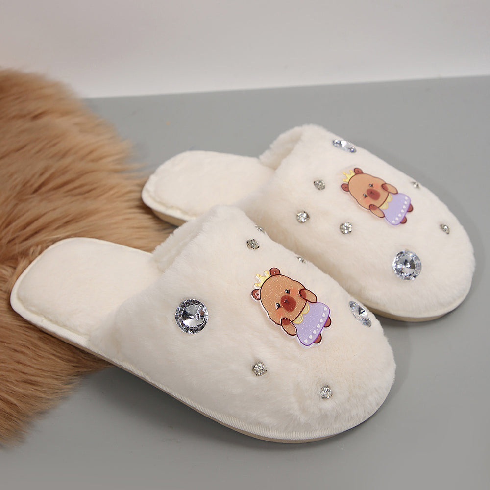 Cute capybara slippers for kids and adults - fluffy, flat, cartoon-style cotton slippers for indoor and outdoor use, keeping you warm and cozy