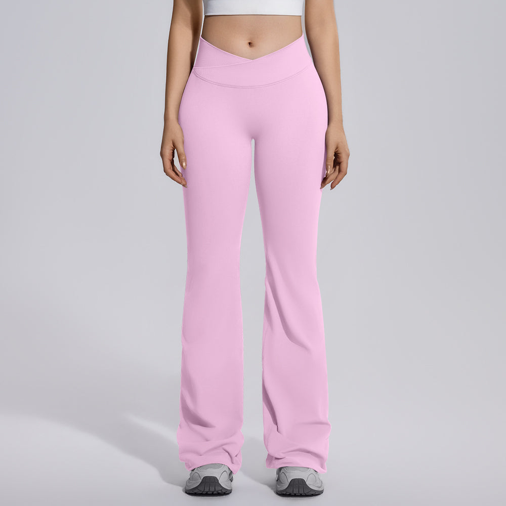 seamless micro-flared wide-leg cross-waist hip-lifting and abdominal-controlling high-elastic flared pants sports running fitness yoga wear for women
