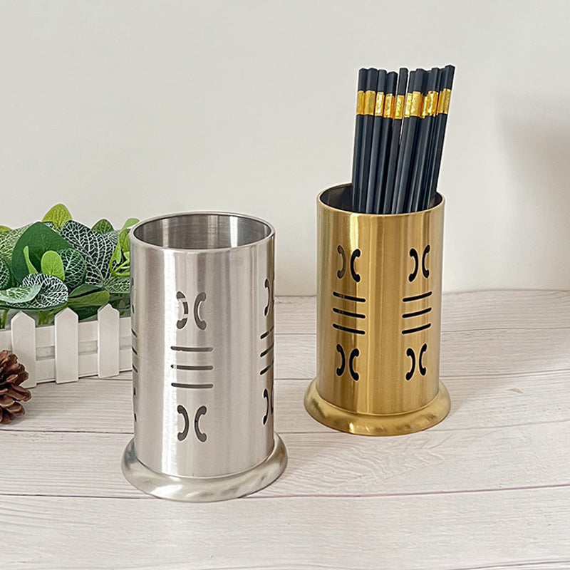 Personalizedk-style stainless steel chopstick barrel thickenedcut out pattern chopstick cage kitchen tableware storage barbecue restaurant storage bucket