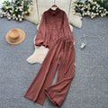 Lazy style casualfashion heavy industry embroiderlooselong sleevesshirt women's high waistslimming lookloose pantsautumsuit