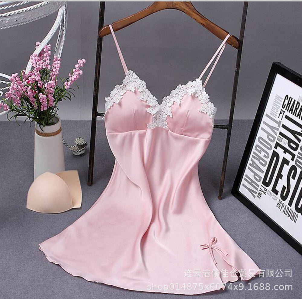 Women's satin robe sexy nightgown lace bathrobe summer casual loungewear evening dress sleepwear