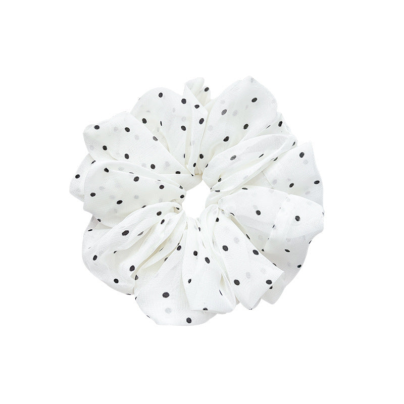 French polka dot large intestine hair tie for women, ball head tie, high elasticity, no damage to hair, rubber band elegant hair rope headwear