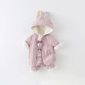 Baby girl winterfleece-lined jumpsuit winter thickenedheattech cartoon cute jacket climbing suit hooded khaki