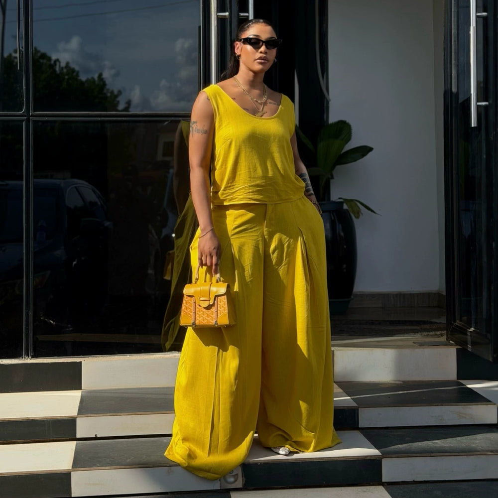 European and american cross-border women's clothing  summer new arrival: casual chic round neck sleeveless top and wide-leg pants set