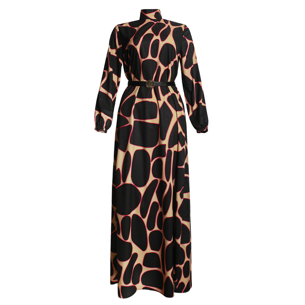 Wholesale  african plus size clothing animal texture floral print mature style cinched waist slimming women's long dress