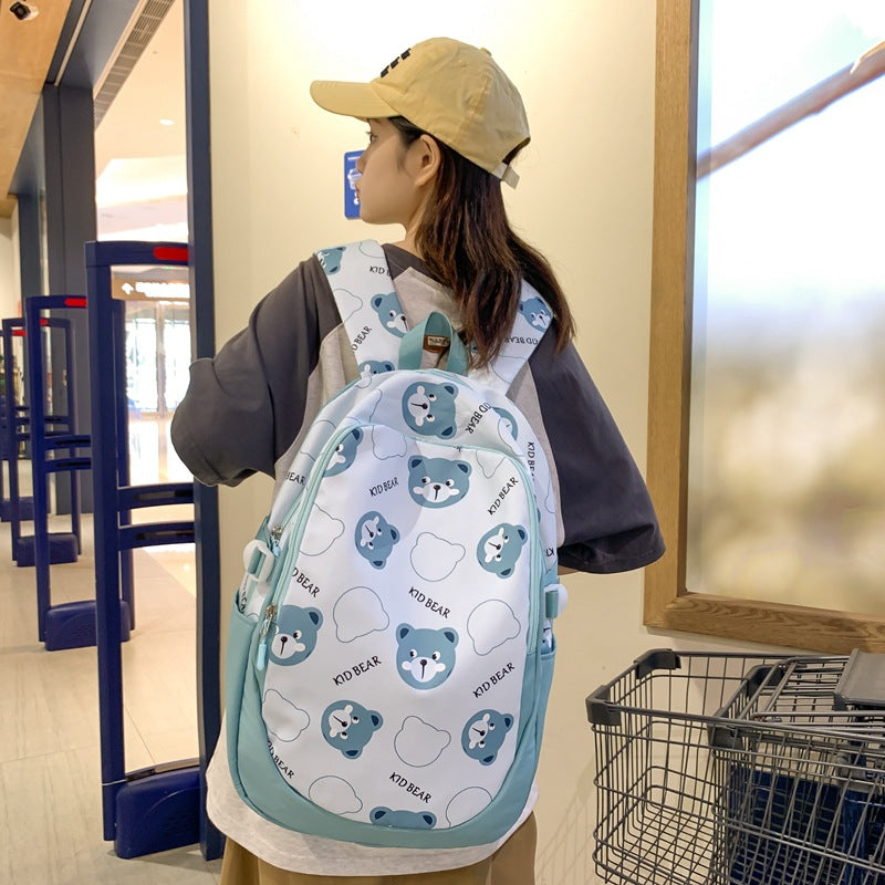 New Bear School Bag Female Junior High School Student High School Student Backpack Versatile Large Capacity High Value Burden Reduction Backpack