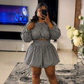 European and american women's clothing  autumn new collection: sweet and fresh round neck lantern sleeve cropped shirt and high-waisted skirt pant two-piece set