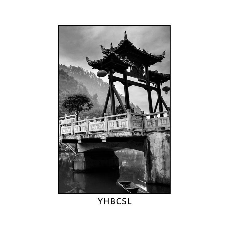 Hunan restaurant hanging paintings old Changsha Chinese hotel restaurant box hanging paintings retro nostalgic Hunan black and white architectural murals