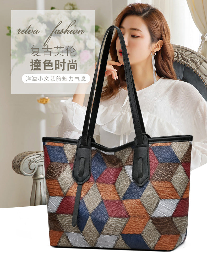 New arrival cross-border women's bag large capacity fashion texture shoulder bag retrotrendysatchel bag casualeasiest for match tote bag