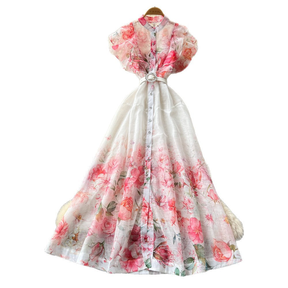 French country style printed sleeveless dress - women's new summer high-waisted slimming a-line maxi dress - elegant commute dress