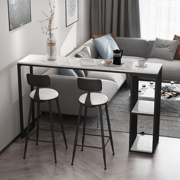 Simple home living room black and white bar table and chairs Nordic marble dining high table with storage cabinet long table