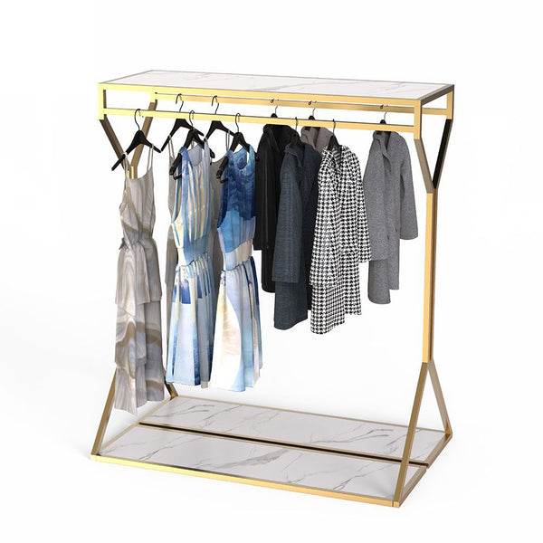Customized double-sided hanging rod hanger shoe bag clothing display rack two-in-one hanger gold hanger clothing store display rack