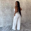 Aliexpress european and american women's clothing  spring/summer new collection: solid color casual scoop neck backless top & sexy wide-leg pants set
