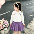 Girls' sweater set: korean style 3d floral purple knit cardigan,  trendy long-sleeve two-piece sweater set