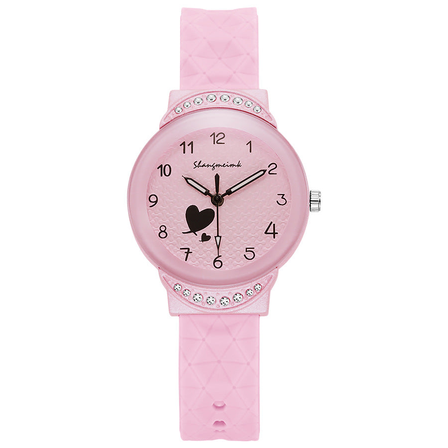 Ins candy color student watch with diamond small watch for girls, middle school student, high school student, girl quartz watch