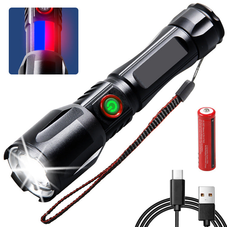 Cross-border new strong light Type-c port charging magnetic suction display side light output telescopic zoom, outdoor flashlight