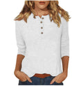 cross-border  women's fashion casual three-quarter sleeve solid color button-down crew neck t-shirt top