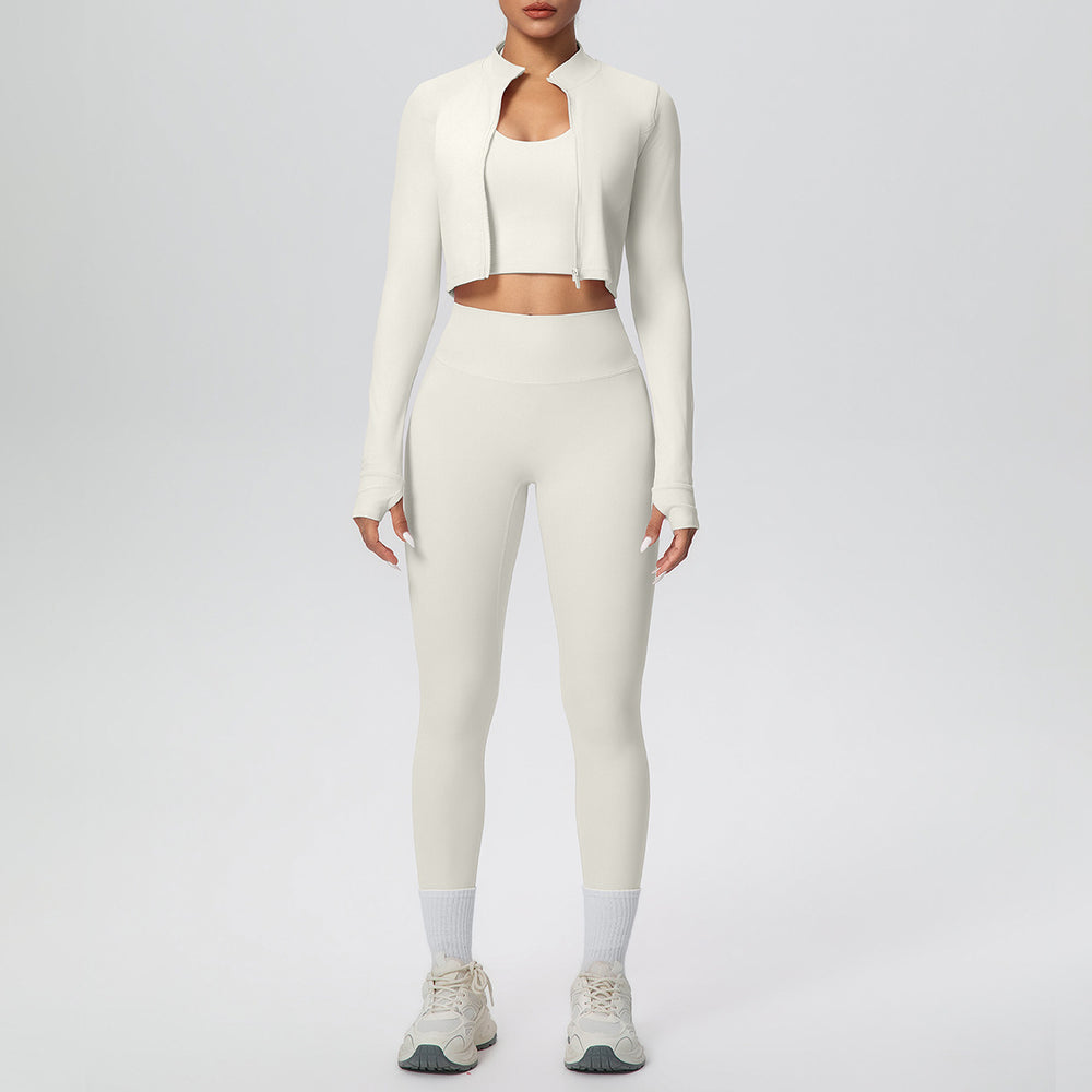 brushed tight-fitting breathable back-hanging halter vest long three-piece set sports running fitness yoga suit