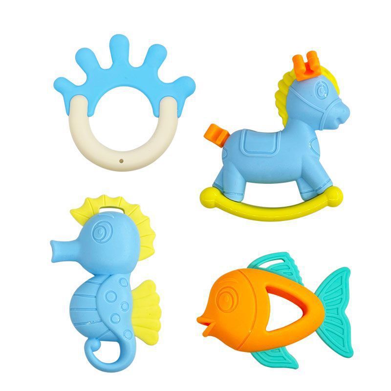 Cross-border export  baby can bite teething glue hand rattle newborn baby teething toy bell grinding stick