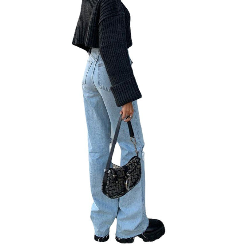 new european and american style wide-leg denim pants for cross-border e-commerce: perfect for , , and . distressed, flared jeans