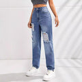 Pre-sale-15065# cross-border fashion casual slimming look ripped straight jeans pants for men and women