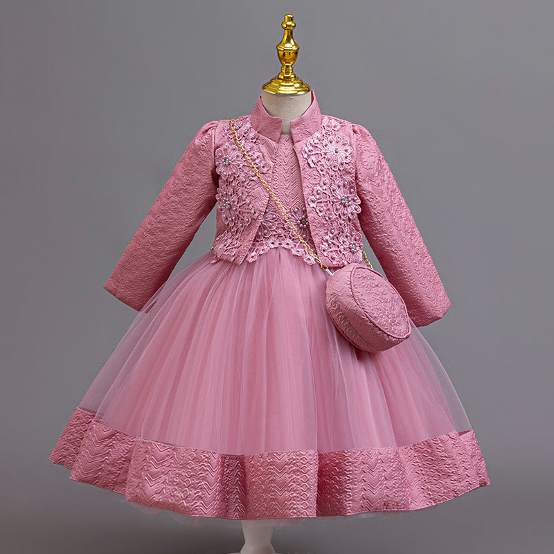 New foreign trade set: three-piece children's formal dress, lace princess dress, piano performance dress for girls, kids dress