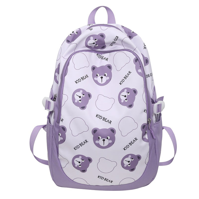 New Bear School Bag Female Junior High School Student High School Student Backpack Versatile Large Capacity High Value Burden Reduction Backpack
