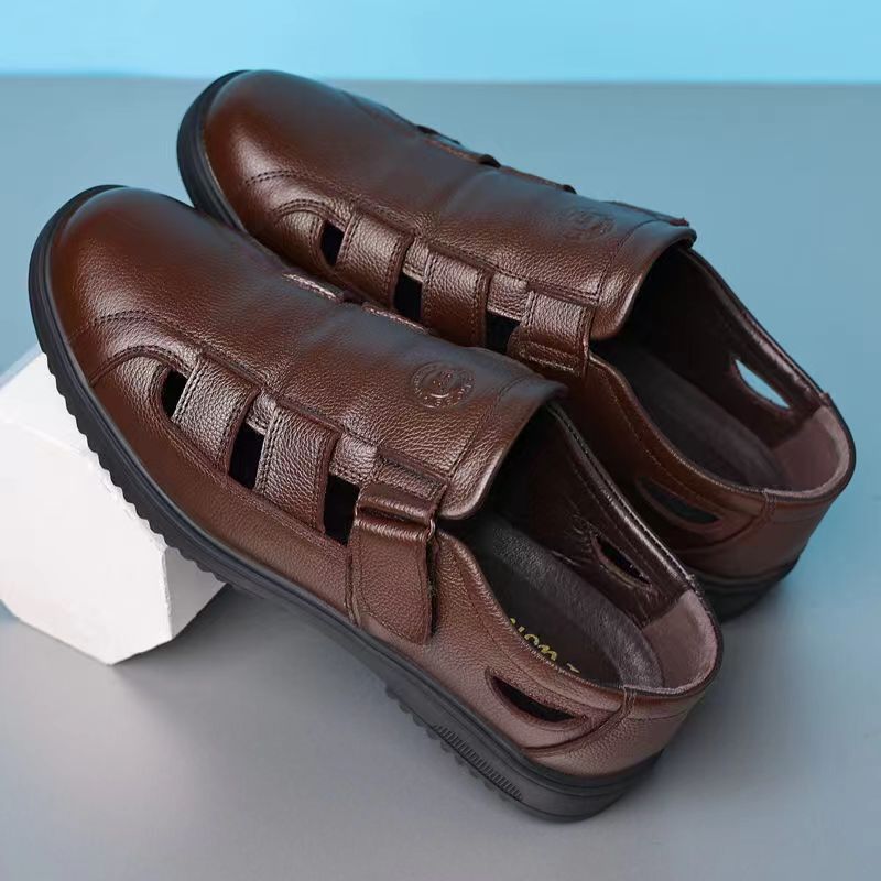 New arrival business hole cool leather shoes men's casual wedding groom british sandals summer breathable youth pointed toe men's shoes