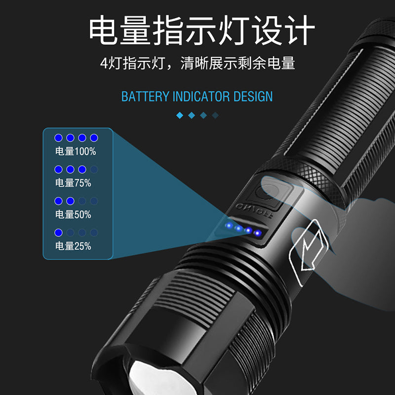 Cross-border strong light long-distance laser flashlight 21700USB charging telescopic zoom power display P50 super bright