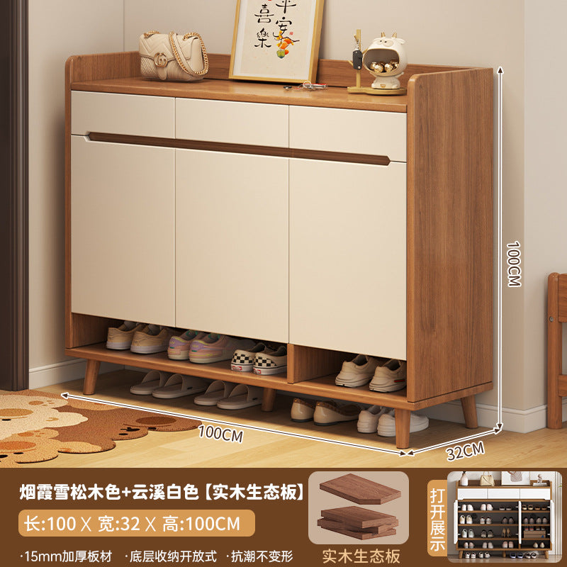 Solid wood core shoe cabinet household entrance 2025 new Chinese-style wall storage cabinet large-capacity indoor shoe rack