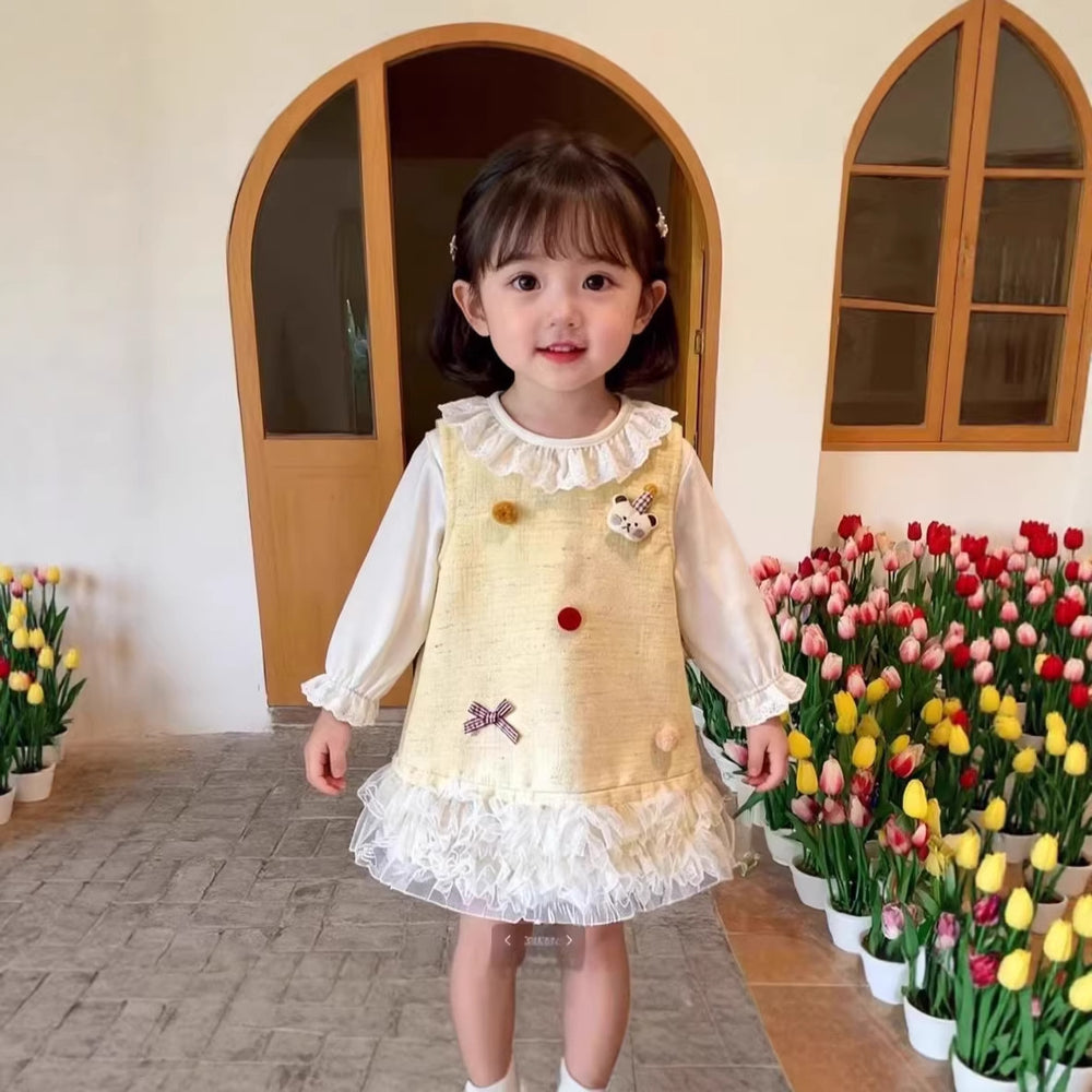 girls' chanel-inspired dress, spring collection, sweet princess sundress for kids, baby's first birthday dress, spring and autumn wear
