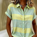 Amazon plaid shirt collar short sleeve shirt women's  summer new casual slim fit everyday top