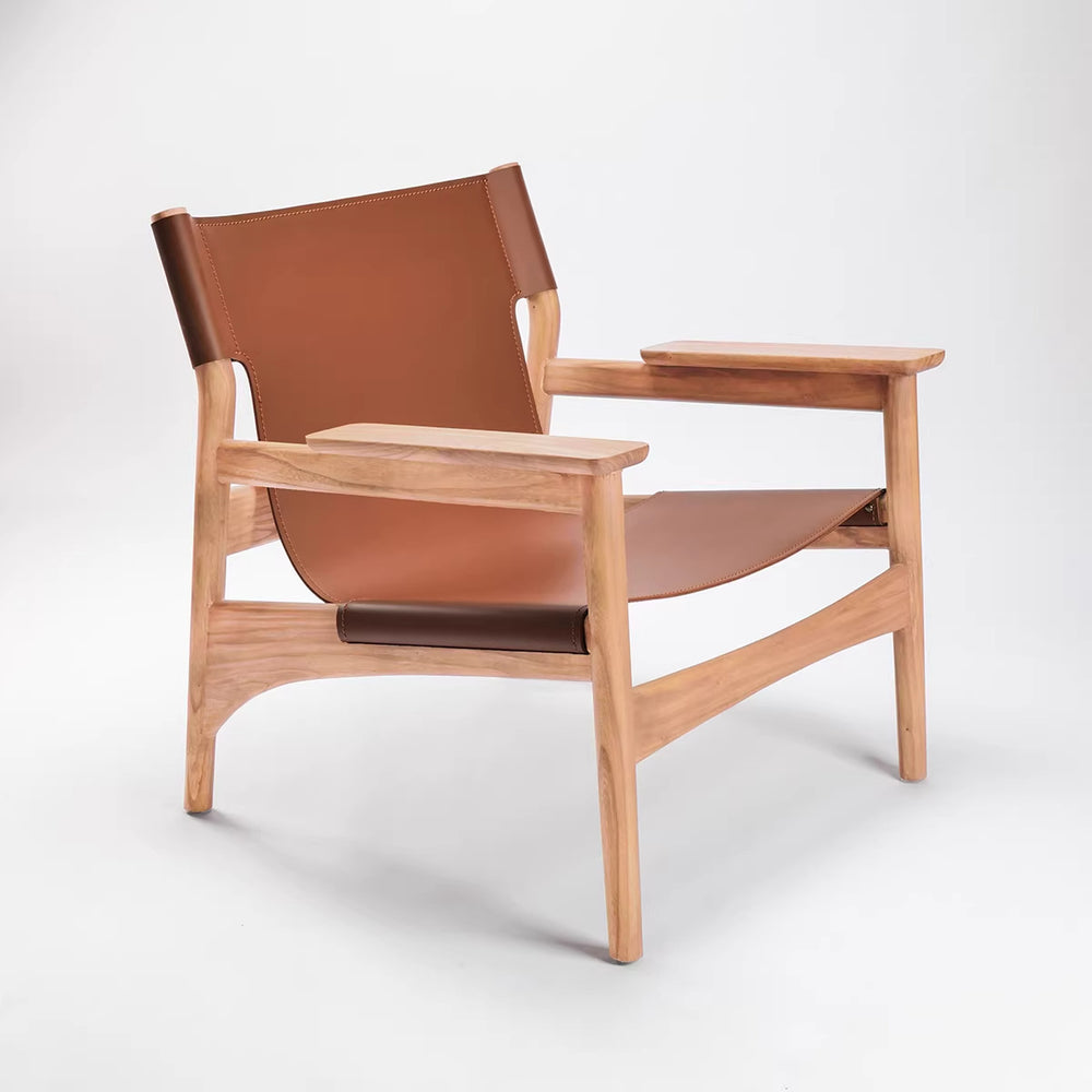 Vintage saddle chair - home living room balcony retro solid wood single leisure chair - designer style light luxury sofa chair