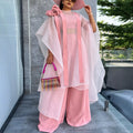 Trendy african-inspired loose sheer top & wide-leg pants set - pink robe two-piece outfit for parties & weddings