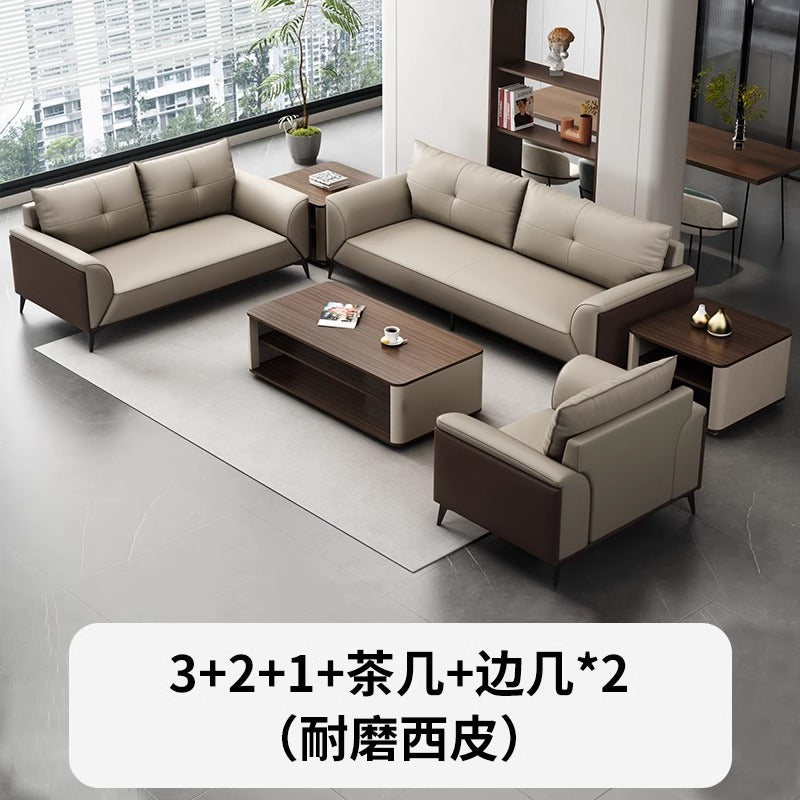 Office sofa and coffee table set - modern minimalist business reception lounge furniture - premium leatherette