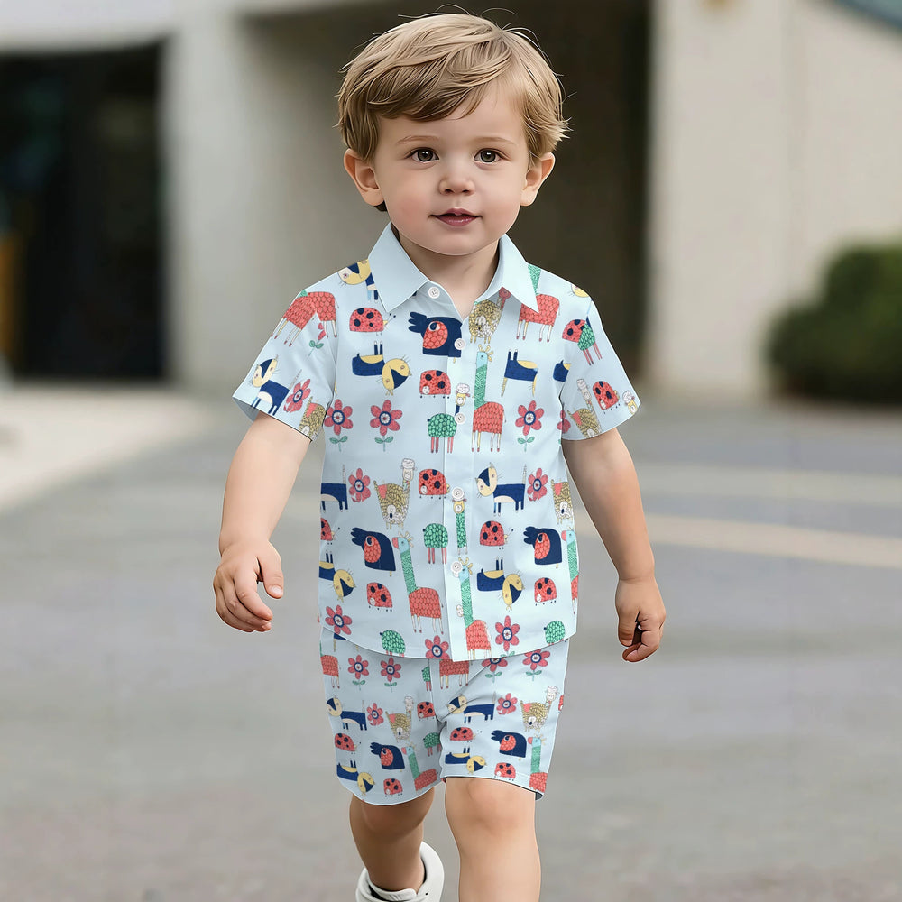 hot-selling children's short-sleeved shirt set, casual shirt set, summer simple stripes, dropshipping available