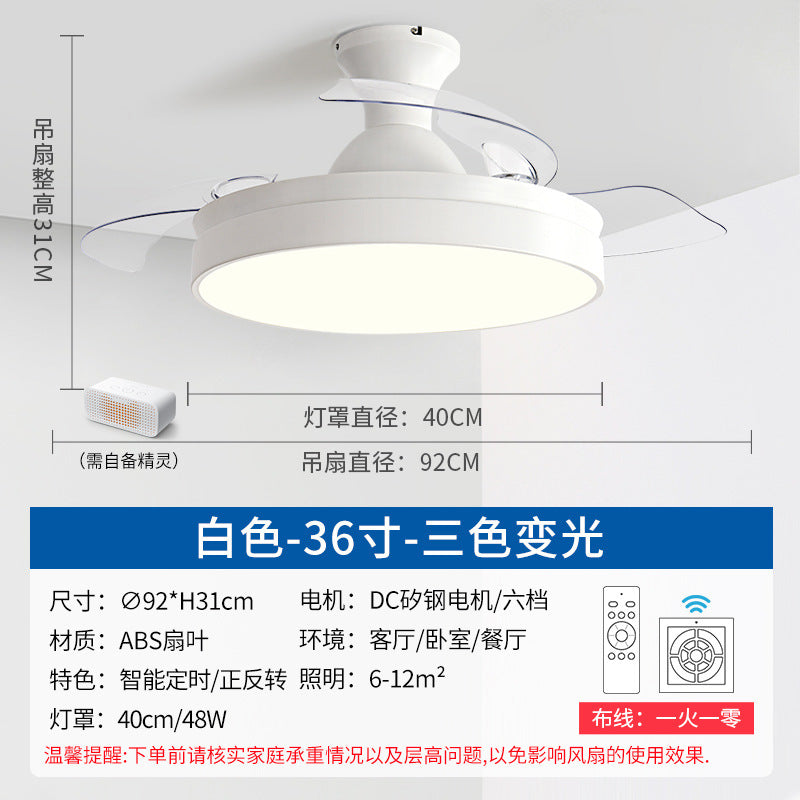 Zhongshan Lighting Fan Light 2025 New Home Living Room Invisible Ceiling Fan Light Nordic Restaurant Simple Fan Chandelier