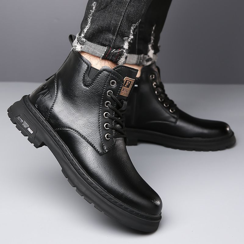 Genuine leather cowhide boots men's high-top winterfleece-linedheattech leather shoes men's genuine leather cotton shoes casual cowhide boots
