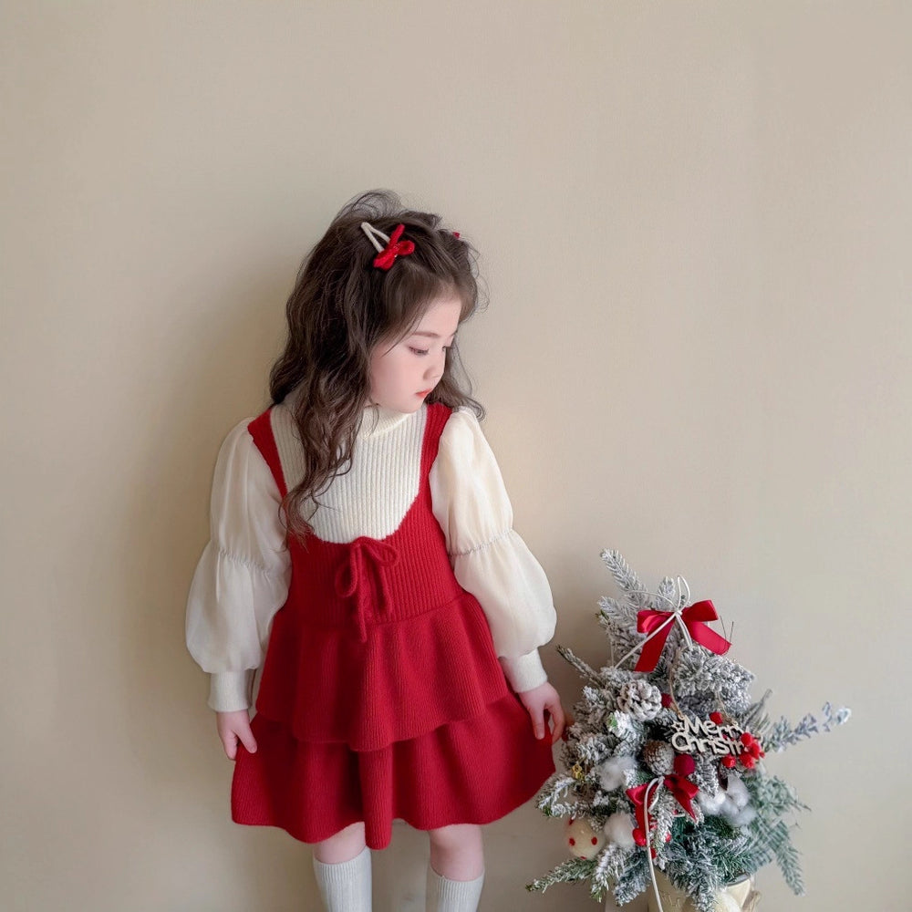 Kidssweaterdress new year's greetings wear knitting long skirt fall and winternew arrival princess skirt girlsweater skirt