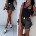 Export must-have edge denim shorts for women new arrival washed black three-quarter pants raw edge black fashion denim shorts
