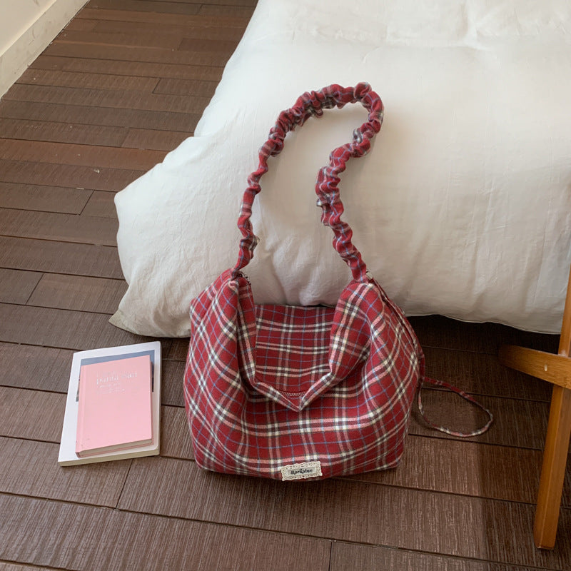 Korean style retro plaid bag - women's large capacity versatile commuter crossbody bag - minimalist chic underarm bag/shoulder bag