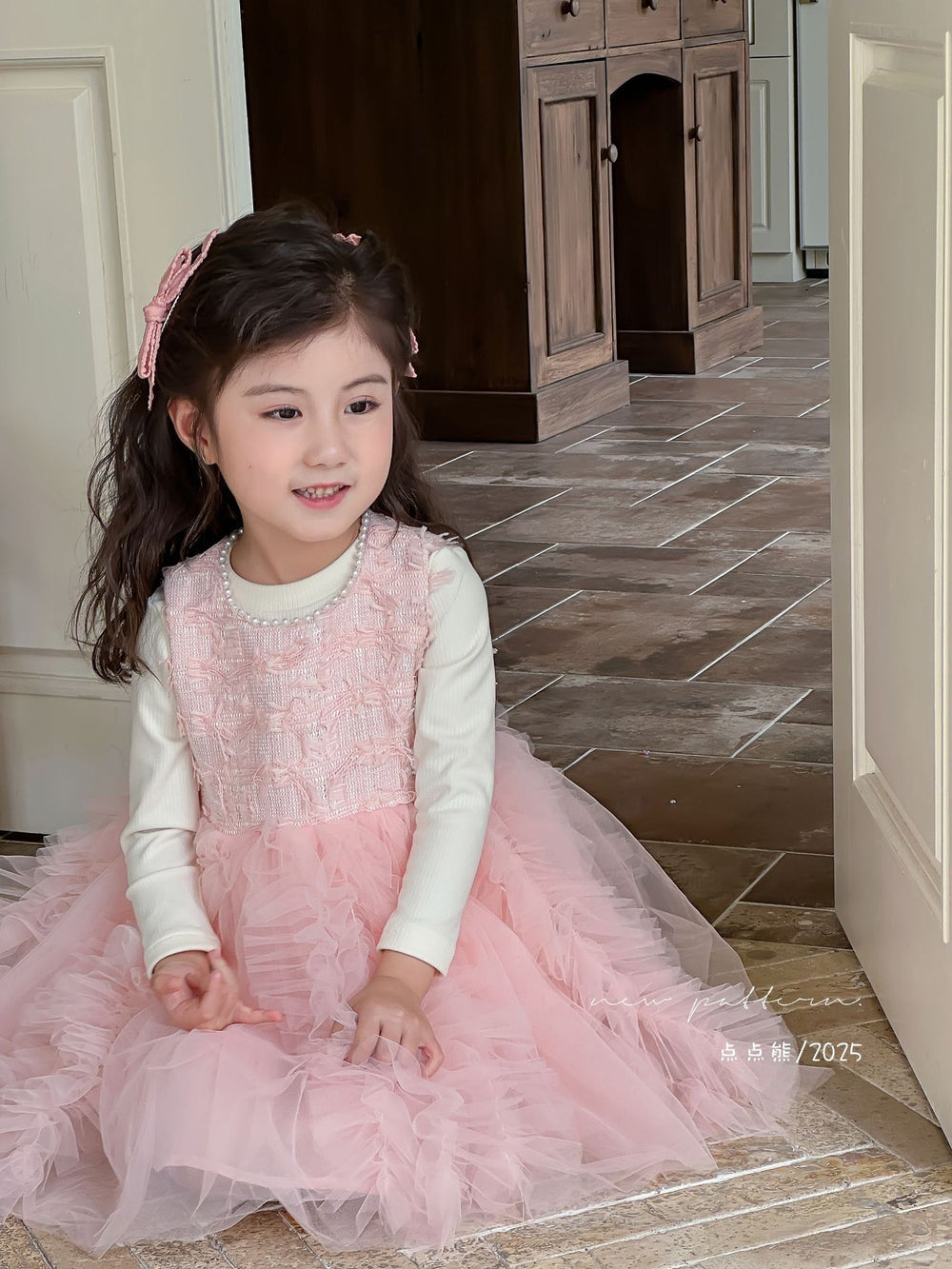 Girls' dress  autumn french princess style pink chanel-inspired mesh tutu vest dress two-piece trendy set
